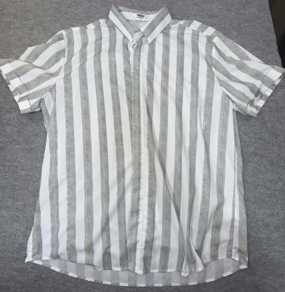 COOFANDY Men's Short Sleeve Button Down Green and White Striped Casual Shirt XL